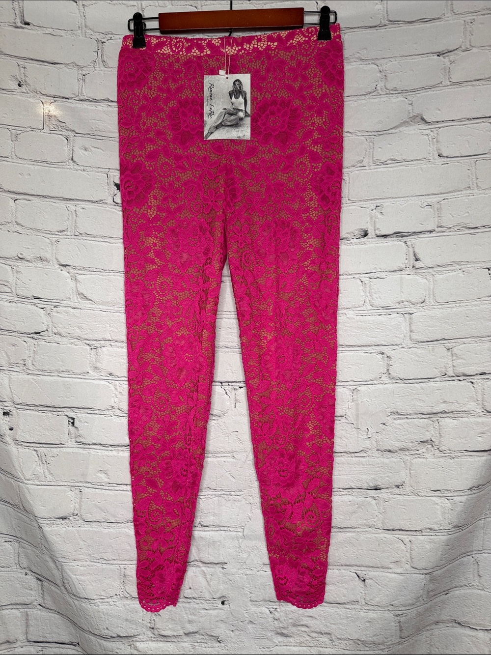 Ramona LaRue By Arianne Hot Pink & Nude Lace Leggings Brand New W/Tags